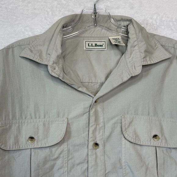Vintage LL Bean Button Up Shirt Mens Medium Light Khaki Ripstop Outdoors *Flaw - Picture 4 of 16